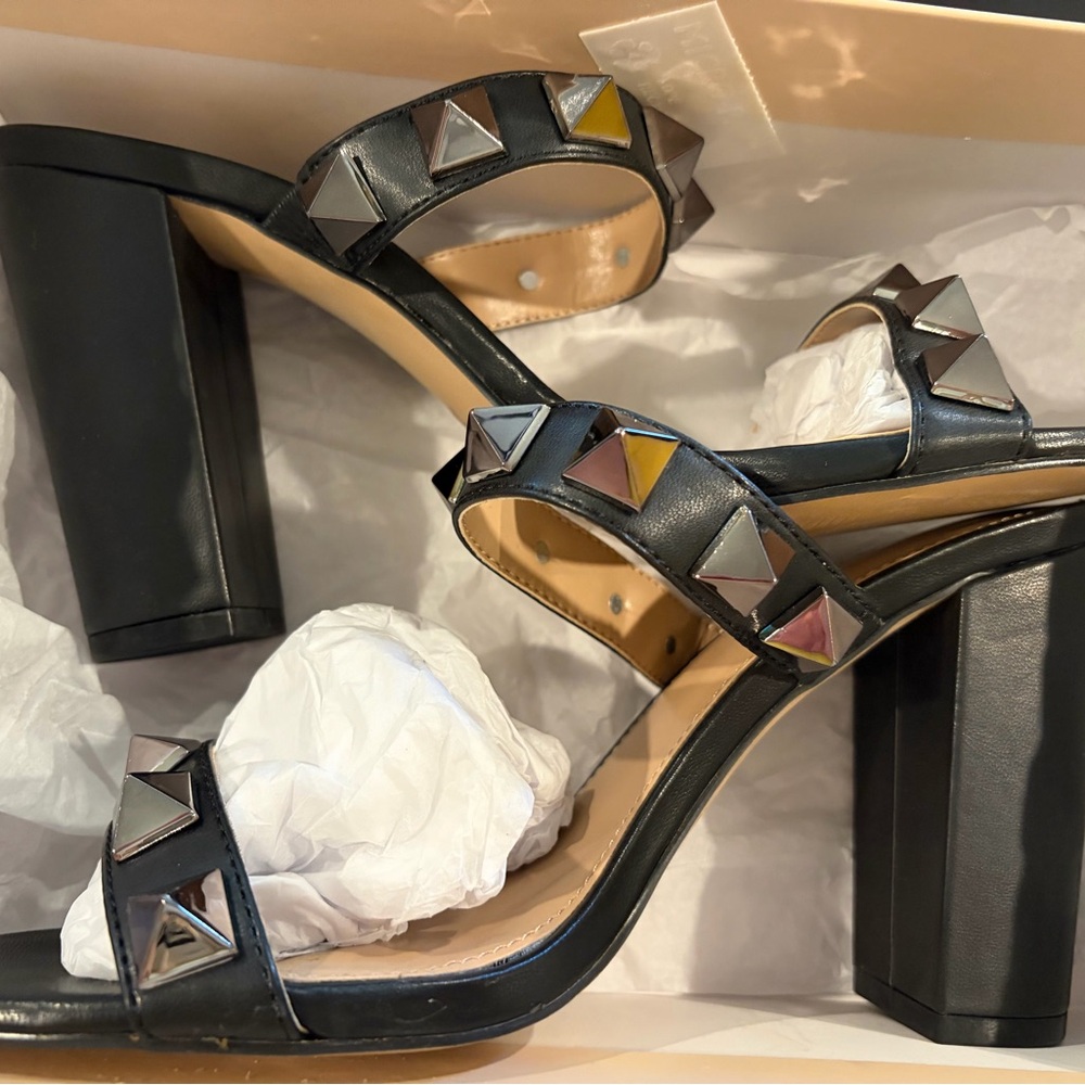 BCBGeneration Black Studded Block Heel Sandals